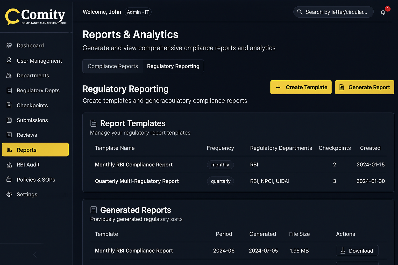 Comity Reporting Interface